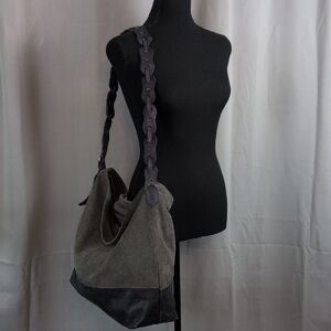 Free People Charcoal and Navy Shoulder Bag Boho Leather Western‎